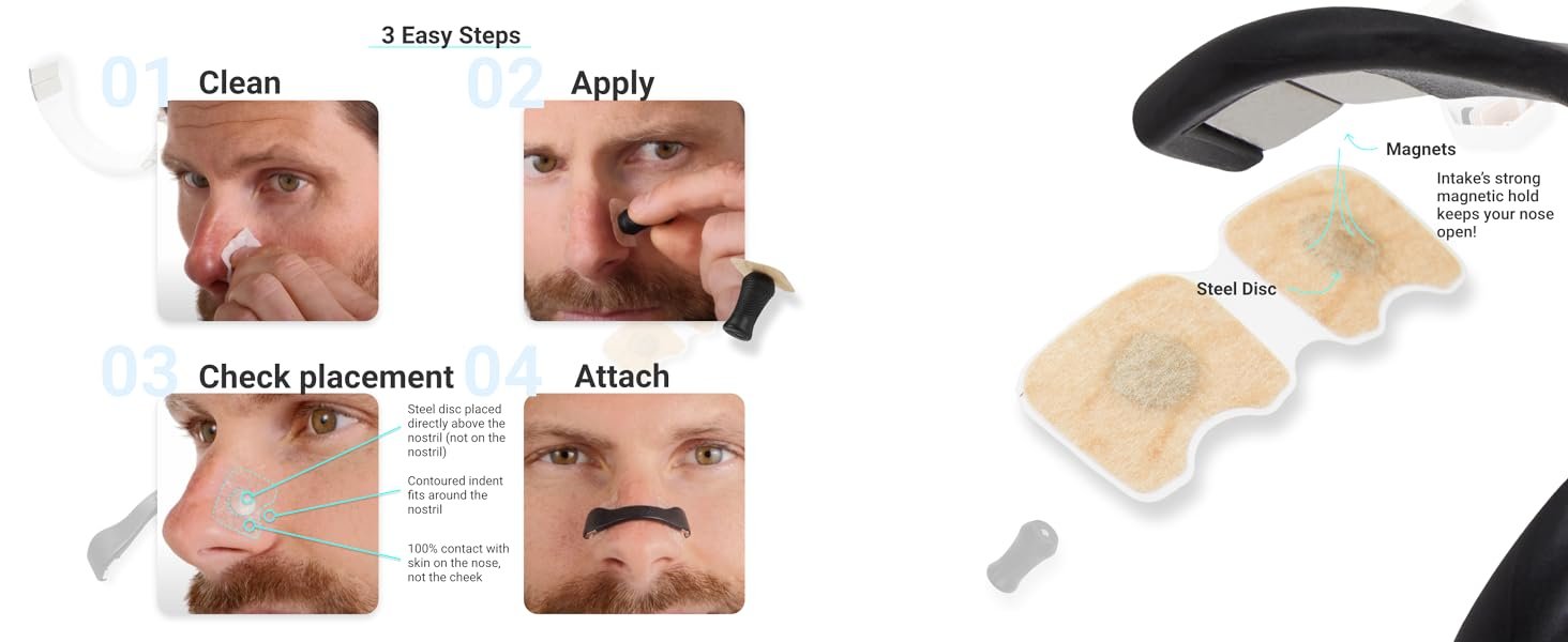 The easy steps of applying the Intake Breathing Premier Nasal Dilator