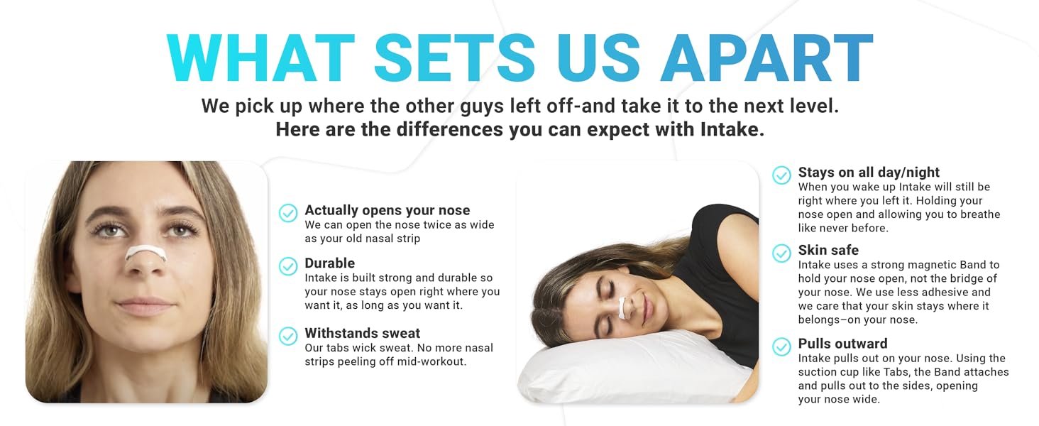 Woman wearing Intake Breathing Premier Nasal Dilator both asleep and away