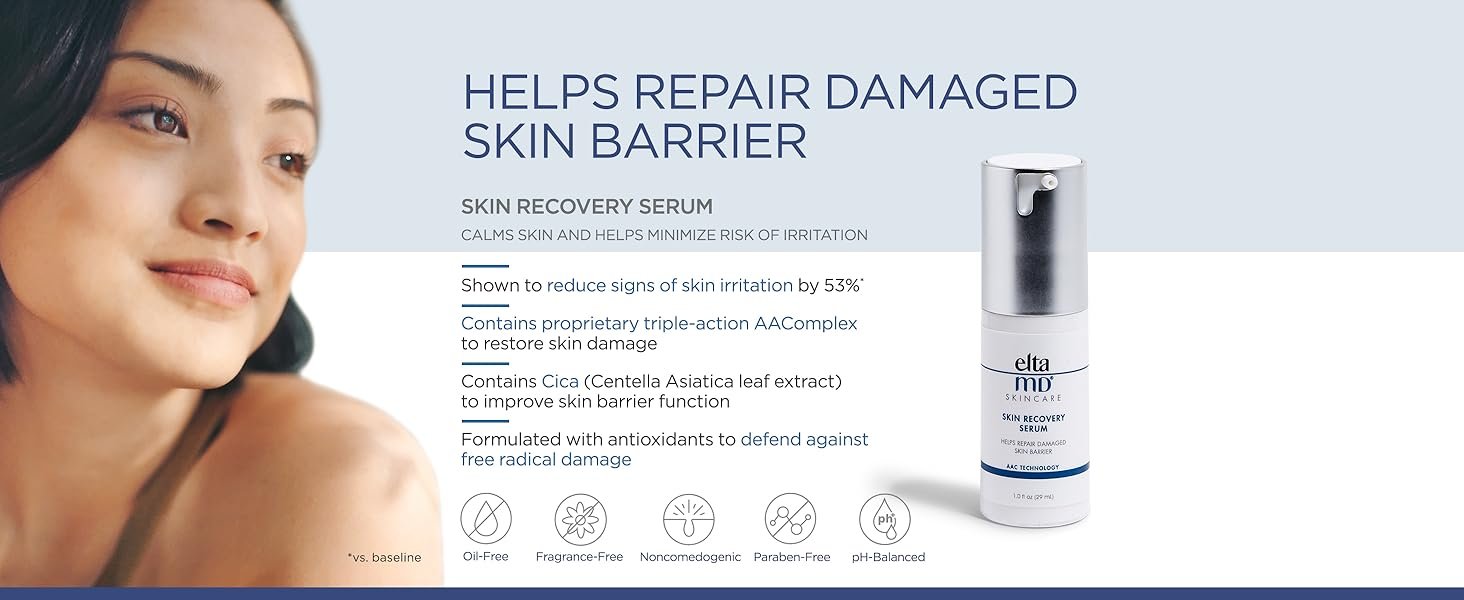 EltaMD Skin Recovery Serum Helps Repair Damaged Skin Barrier, Calms, for Sensitive, Acne-Prone Skin,