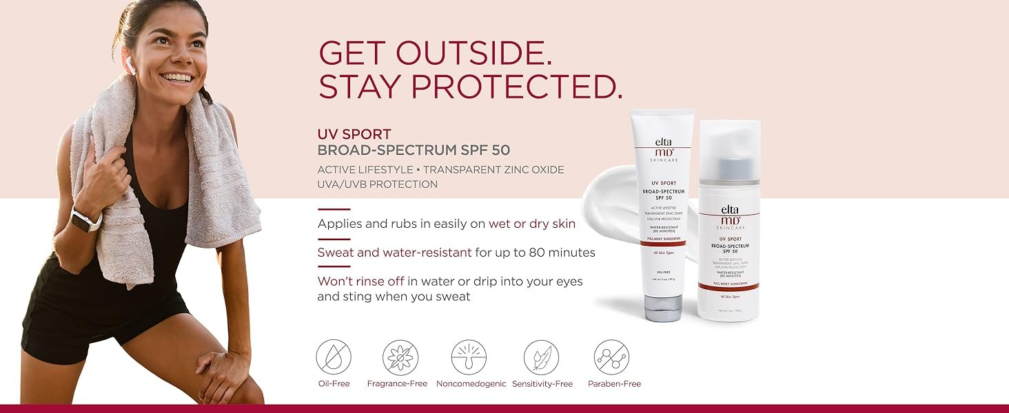 EltaMD UV Sport Full-Body Sunscreen Broad-Spectrum SPF 50, Water Resistant, for All Skin Types