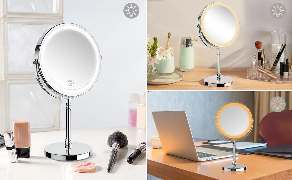 3 Color Dimmable Lights of makeup mirror