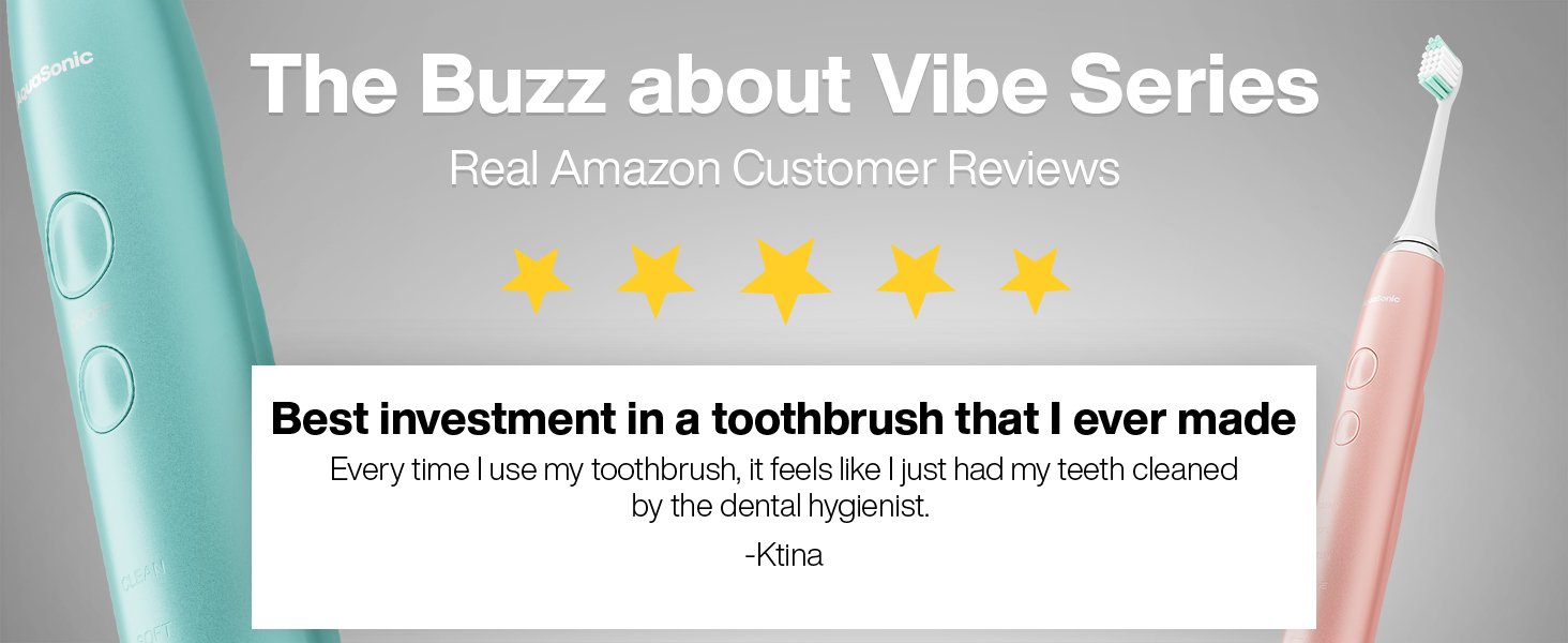 AquaSonic Vibe Series Electric Toothbrush with different cleaning modes, safe for sensitive teeth