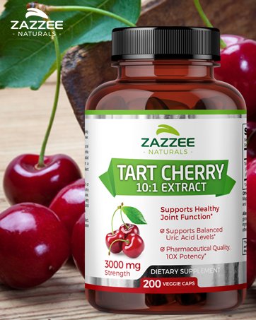 zazzee naturals tart cherry extract capsules joint gout uric acid potent vegan strength mg chery