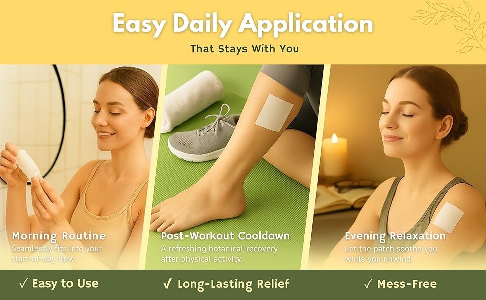 Daily comfort patch for morning routine, post-workout recovery, and evening relaxation